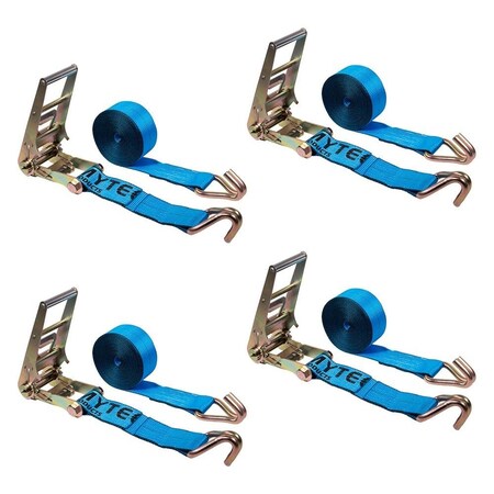Mytee Products 4PK 3inx30ft Ratchet Tie-Down Straps w/Wire Hook 15000lbs BS for Trailer Blue, 4PK RS330WH-Bx4