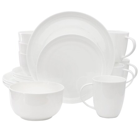 Meritage Rimmed Coupe 16 Piece Round Bone China Dinnerware Set in White 750123500M