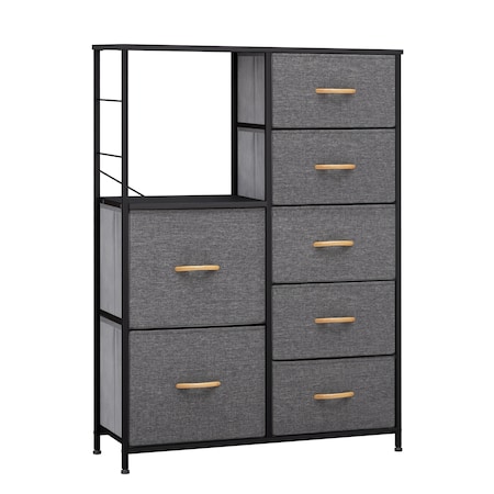 Homeroots 34" Gray and Black Steel and Fabric Seven Drawer Chest 484693