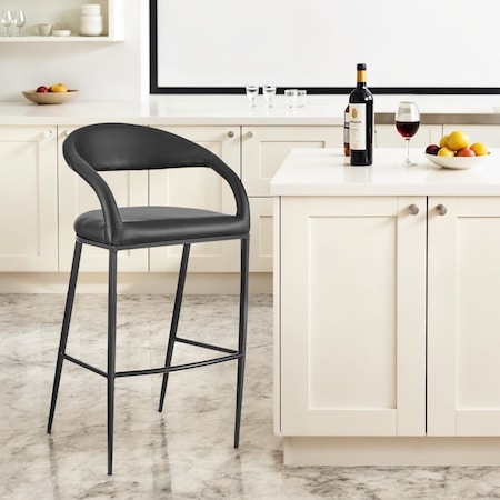 Homeroots 30" Black Faux Leather and Iron Low Back Bar Height Bar Chair 569189