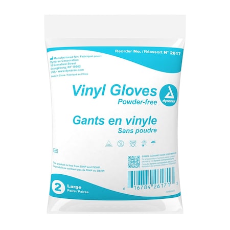Dynarex Vinyl Exam Gloves In A Bag, Large, Powder-Free, Clear, 1000PK 2617