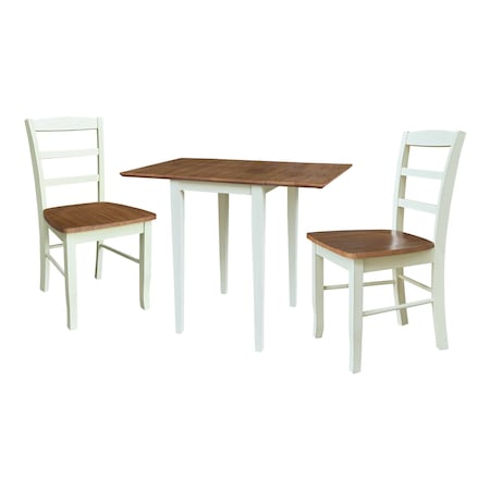 Whitewood Industries Rectangular Small Dual Drop Leaf Dining Table W/ 2 Madrid Chairs, 36 in W, 29 in L, 22 in H K79-2236D-C2-2