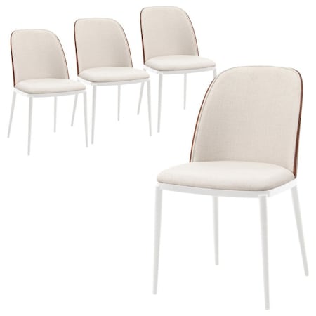 Leisuremod Tule Dining Side Chair with Velvet Seat and White Powder-Coated Steel Frame, Walnut/Beige, 4PK TWCWN18BG4