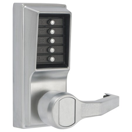 Dormakaba Pushbutton Cylindrical Lever Lock, Combination Entry Function Only, Satin Chrome, RH/RHR LR1012-26D-41