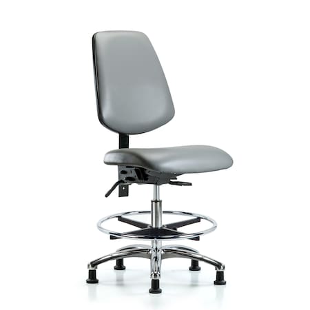 Blue Ridge Ergonomics Vinyl Chair Chrome, Med Bench, Med Back, Tilt, Foot Ring, Glides, Sterling BR-VMBCH-MB-CR-T1-A0-CF-RG-8840