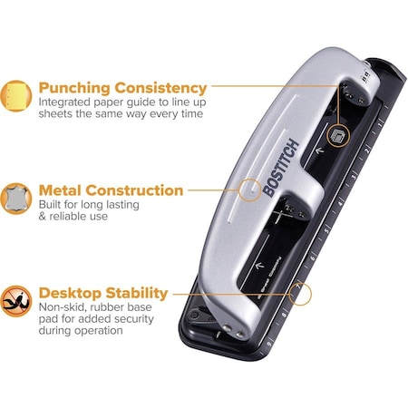 Paperpro Three-Hole Paper Punch, 12 Sheet, Blk/Gray ACI2101
