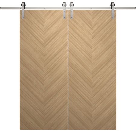Sartodoors Modern Double Barn Door 36 x 80 inches, Ego 5005 Natural Oak, 13FT Silver Rail Track Set, Solid P EGO5005DB-S-SNA-36
