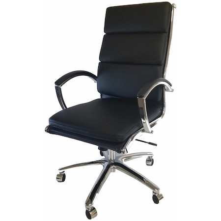 We'Re It Liberty Series Modern Ribbed High-Back Upholstered Executive Chair in Black Vinyl with Chrome Frame OFD6300-MBLK