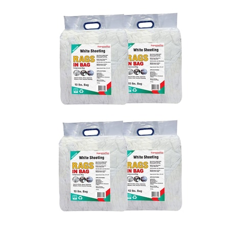 Supremeplus Recycled White Sheeting Cleaning Rags, 10 lbs. Bag, Pack of 4, 4PK SP-8667