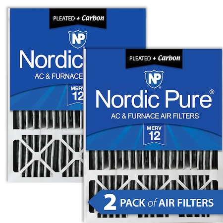 Nordic Pure 20x25x5 Plus Carbon Pleated Air Filter, High Capacity, MERV 12, 2 PK 20x25x5HPM12C-2