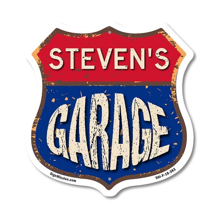 Signmission Steven's Garage, 18 Inch X 18 Inch, Plastic Sign SHI-P-18-383-STEVEN