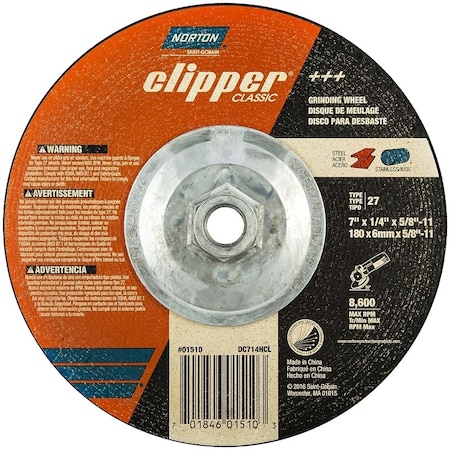 Norton Clipper Clipper Classic A AO Series Grinding Wheel, 7 in Dia, 14 in Thick, 5811 Arbor 70184601510