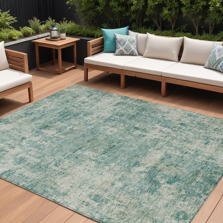 Homeroots 8' X 10' Teal Blue And Beige Abstract Washable Indoor Outdoor Area Rug 630546