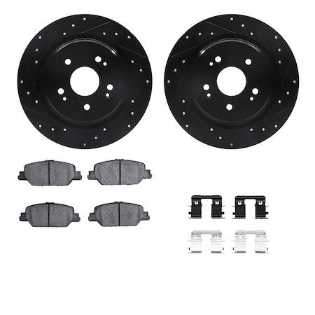 Dynamic Friction Co DFC Brake Rotor - Dimpled & Slotted - Black w/5000 Brake Pads & HW Kit 8512-58034