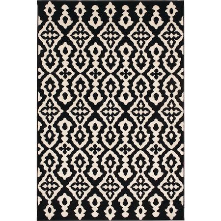 Backyard Bungalow Newnan 6 ' 7''x9 ' 6'' Black Geo Plush Outdoor Rug 2336BK71DB.084