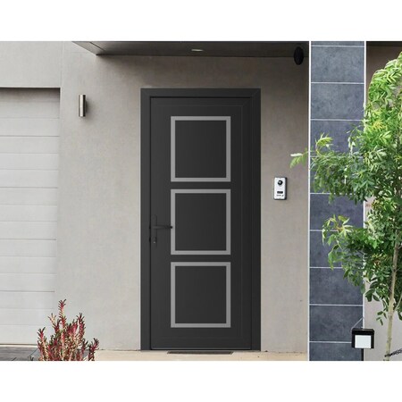 Vdomdoors Front Exterior Prehung Metal-Plastic Door, Manux 8661 Matte Black, Office Commercial and Residentia MANUX8661EXD-BLK-W36xH80-RH