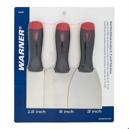 Warner Tool Putty Knife Set Including 1.5in, 3in and 6in Stainless Steel Putty Knives, 3PK 11578
