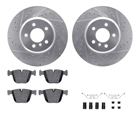 Dynamic Friction Co DFC Rotors-Drilled & Slotted-Silver w/ EURO 5000 Ceramic Brake Pads Incl Hdw 7612-31089