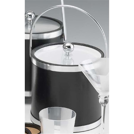 Sharptools Sophisticates Black with Brushed Chrome 3 Quart Ice Bucket with Bale Handle  Bands and Lucite Cover SH348864