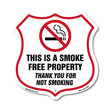 Signmission No Smoking Shield Sign This Is A Smoke F, 12 Inch X 12 Inch, Aluminum Metal Sign SHI-A-12-402