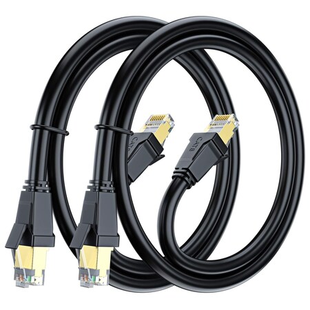 Maximm 1.5ft Cat8 Ethernet Cable with Gold-Plated RJ45 Connector, 2PK, Black, 2PK CAT8-1.5FT-SR-BK-2PK
