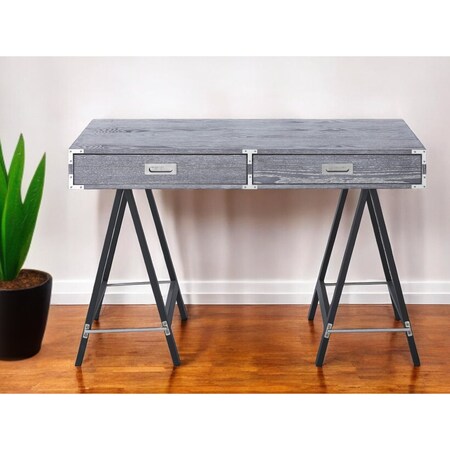 Homeroots 47" Gray and Black Writing Desk With Two Drawers 543800