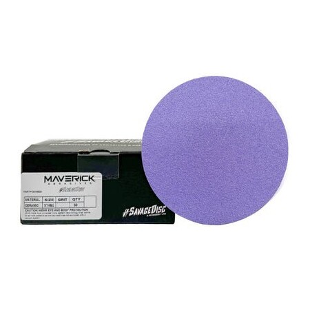 Renegade Products Usa 5 Inch Savage Ceramic Sanding Discs (No Hole Hook & Loop, 180 Grit, 50 Pack) PPVF5SAV180NH-50PAK