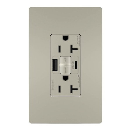Legrand USB Receptacle, 20 A, Nickel, Nylon 2097TRUSBACNIC4