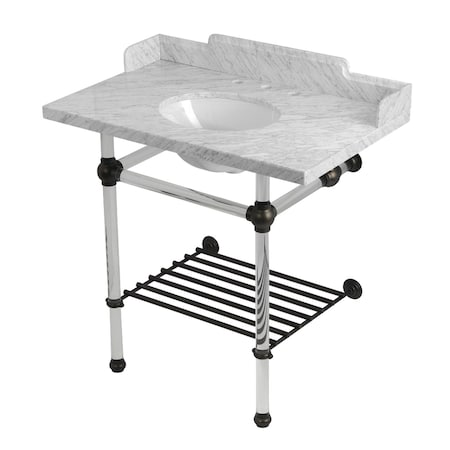 Kingston Brass 36-Inch Carrara Marble Console Sink with Acrylic Legs and Shelf, 8-Inch, 3-Hole LMS36MAB5