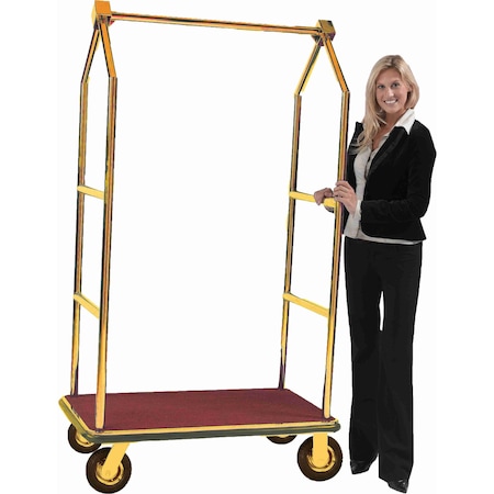 Aarco Bellman's Luggage Cart, 1 1/2'' Tube, Features Solid Wheels, Brass, 42''Lx24''Wx72''H LC-2B