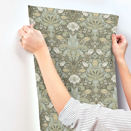 A-Street Prints Spring Thicket Green Tulip Damask Wallpaper 4171-82067