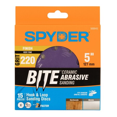 Spyder 5-Inch x 8-Hole 220 Grit Ceramic with Stearate Sanding Discs, 15PK 500043