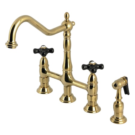 Kingston Brass Bridge Kitchen Faucet with Brass Sprayer, Brushed Brass KS1277PKXBS