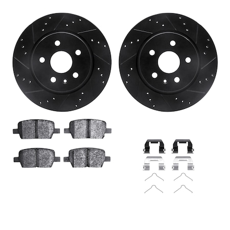 Dynamic Friction Co DFC Rotors-Drilled & Slotted-Black w/ EURO 5000 Ceramic Brake Pads Incl Hdw 8612-65018