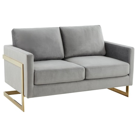 Leisuremod Lincoln Upholstered Velvet Loveseat with Gold Frame, Light Grey LA55LGR