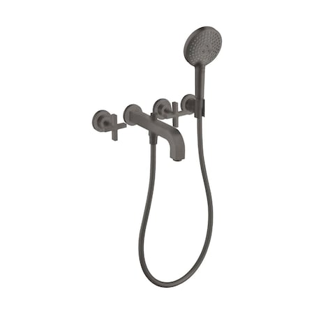 Axor 3-Hole Wall-Mounted Tub Trim w/ Handshower, 1.75 GPM- Cross Handles in Brushed Black Chrome 39447341