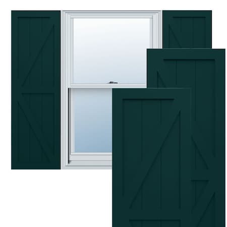 Ekena Millwork True Fit PVC Two Equal Panel Farmhouse Fixed Mount Shutters w/ Z-Bar, Thermal Green , 12W x 57H, PR TFP102FH12X057FG