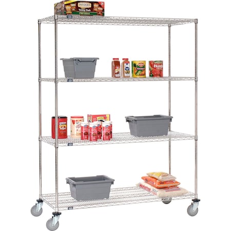 Global Industrial Nexel 4 Shelf Truck, Stainless Steel, 54"W x 18"D x 80"H, Polyurethane Swivel Casters 189486A