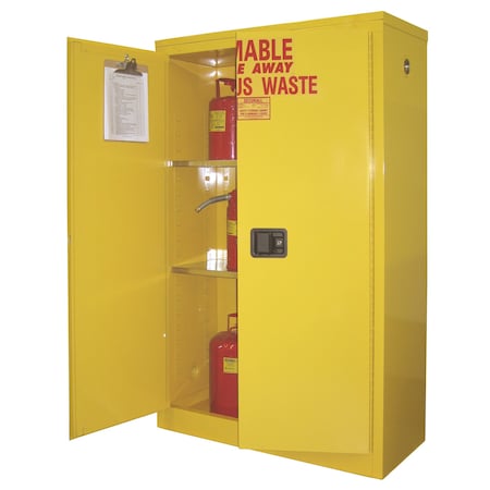 Securall Hazardous Waste Can Storage Cabinet, 45 Gallon, 2 Shelves, 43 in W x 65 in H x 18 in D, Yellow W1045