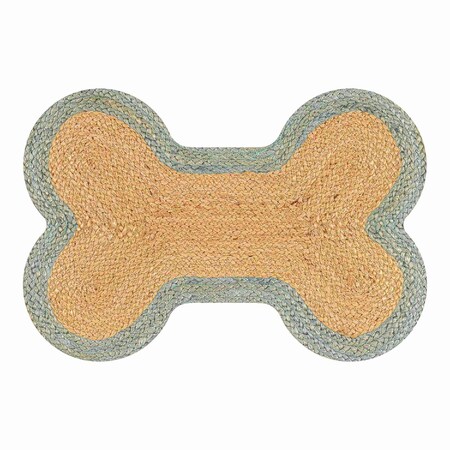 The Licker Store Mires 24 in. x 16 in. Rustic Bone Shaped Hand Braided Natural Jute Pet Feeding Mat, Gray/Natural PWF100K-2416