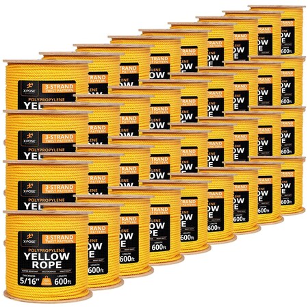 Xpose Safety 5/16in x 600 ft Twisted Polypropylene Rope, Yellow, 36PK YPR516-600-36-X