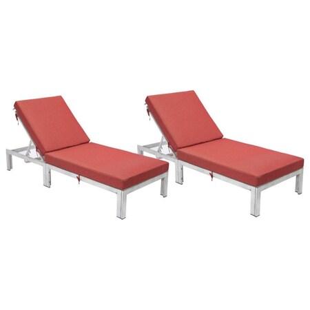 Leisuremod Chelsea Modern Outdoor Weathered Grey Chaise Lounge Chair With Red Cushions CLWGR-77R2
