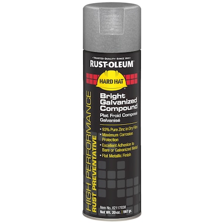 Rust-Oleum Rust Preventative Spray Paint, Bright Galvanized, Metallic, Solvent, 20 oz V2117838