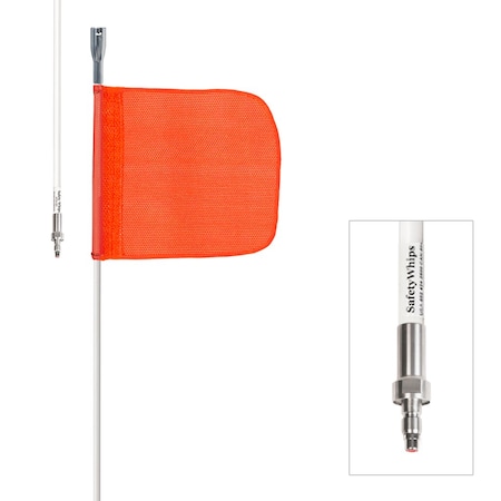 Safetywhips Warning Whip Heavy Duty Whip with Flag, White Whip, Orange Flag, 72 Length SW06QD-M