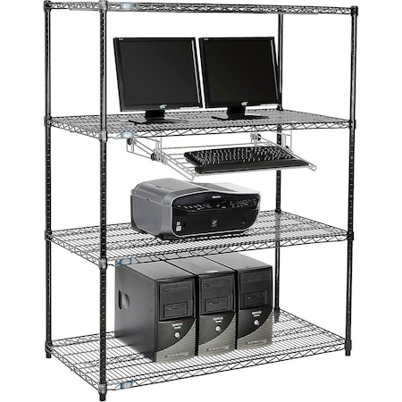 Global Industrial Nexel 4-Shelf Wire Computer LAN Workstation with Keyboard Tray, 48"W x 24"D x 63"H, Black 695409BK