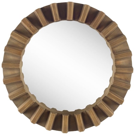 Homeroots 26" Brown Round Wood Framed Accent Mirror 376377