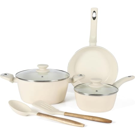 Gibson Home Plaza Cafe 7 Piece Forged Aluminum Cookware Set in Linen 138508.07