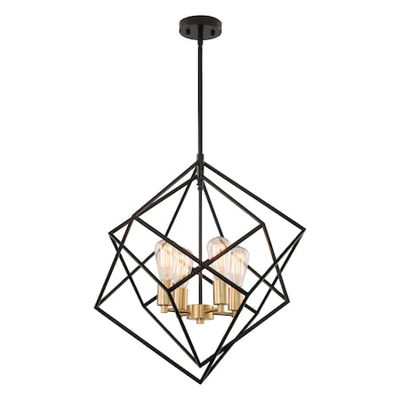 Vaxcel Rad 23.5-in. W 4 Light Geometric Black and Brass Pendant Cage Light P0307