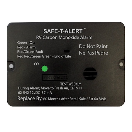 Safe-T-Alert 62 Series Carbon Monoxide Alarm - 12V - RV Flush Mount - Black 62-542-BL