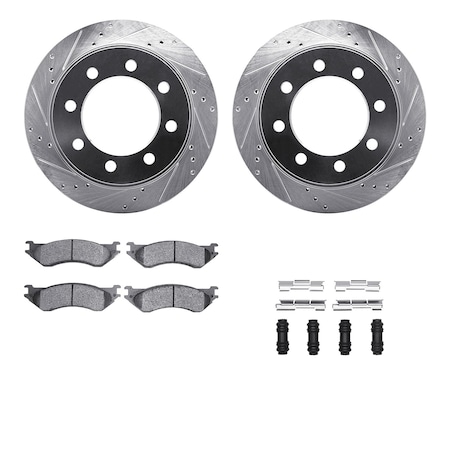 Dynamic Friction Co DFC Brake Rotor - Drilled & Slotted - Silver- Heavy Duty Brake Pad includes Hardware 7412-40017